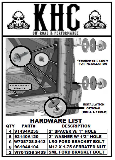 KHC Ford Raptor/F150 Bolt in bed supports "Tailgater Edition"